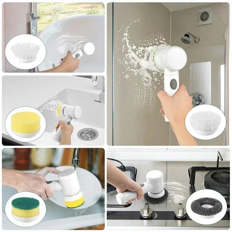 Electric Spin Scrubber 5-in-1 Cleaning Brush with 5 Replaceable Brush Heads for Bathroom Tile Bathtub Sink