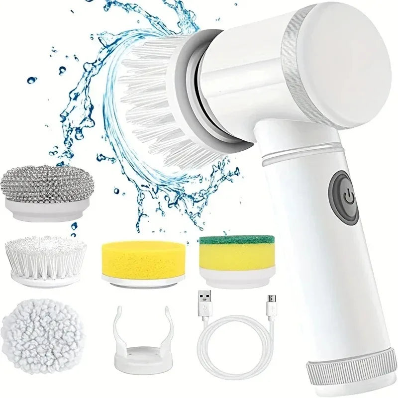 Electric Spin Scrubber 5-in-1 Cleaning Brush with 5 Replaceable Brush Heads for Bathroom Tile Bathtub Sink