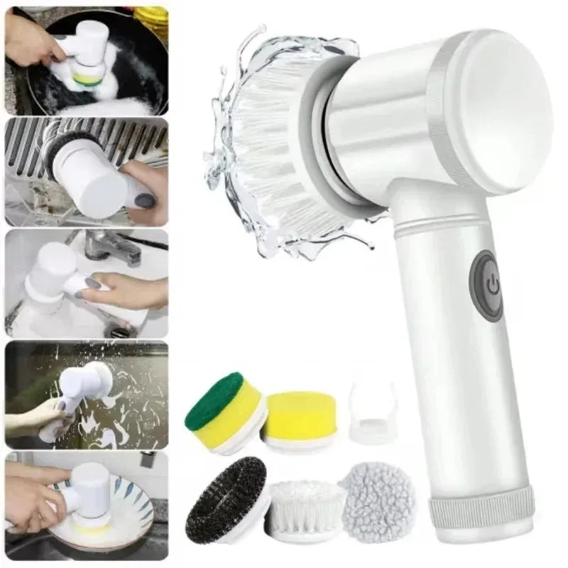 Electric Spin Scrubber 5-in-1 Cleaning Brush with 5 Replaceable Brush Heads for Bathroom Tile Bathtub Sink