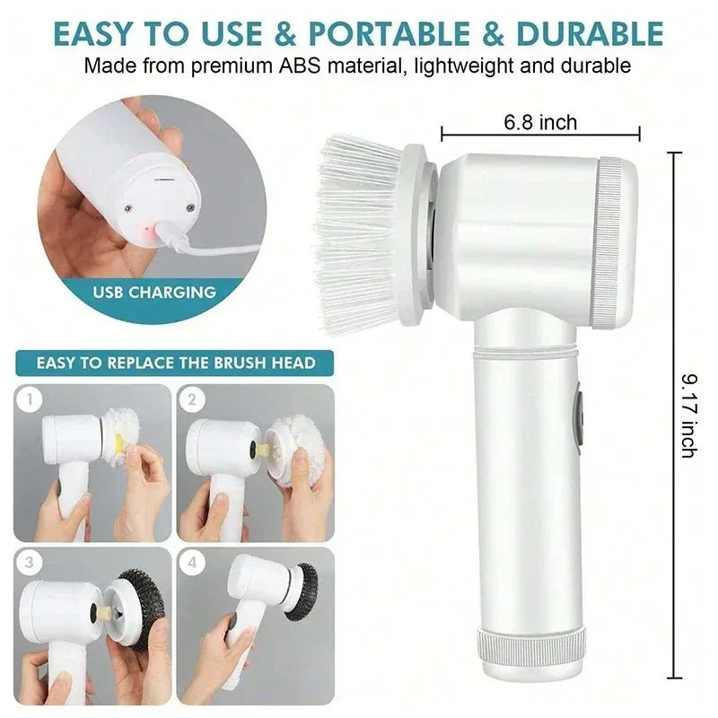 Electric Spin Scrubber 5-in-1 Cleaning Brush with 5 Replaceable Brush Heads for Bathroom Tile Bathtub Sink