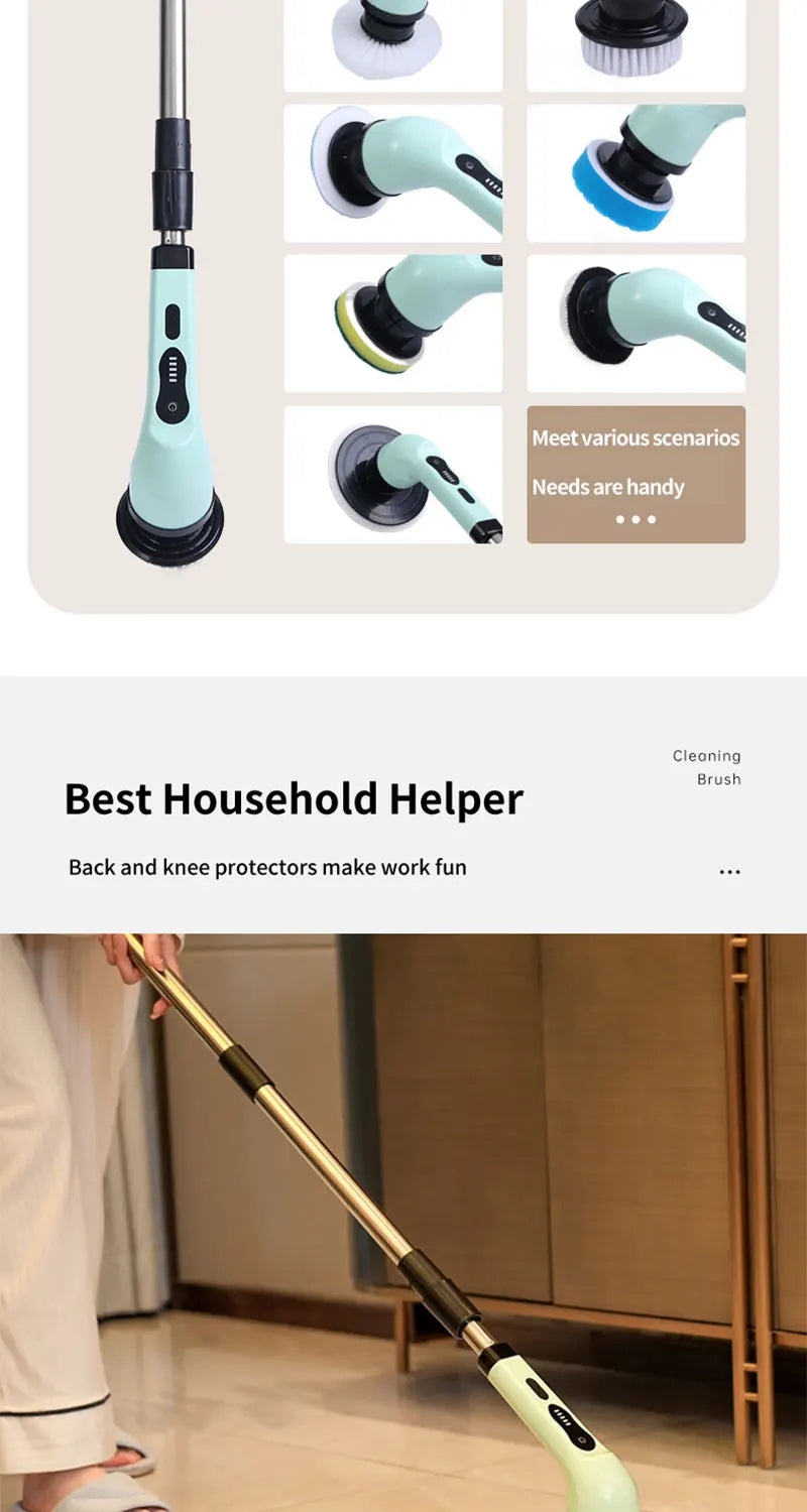 Cordless Spin Scrubber – 9-in-1 Electric Cleaning Brush for Kitchen, Bathroom & Toilet