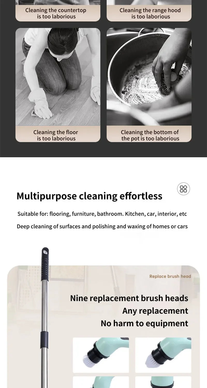 Cordless Spin Scrubber – 9-in-1 Electric Cleaning Brush for Kitchen, Bathroom & Toilet