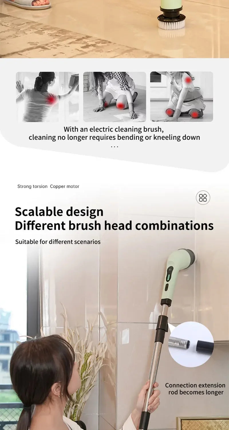 Cordless Spin Scrubber – 9-in-1 Electric Cleaning Brush for Kitchen, Bathroom & Toilet